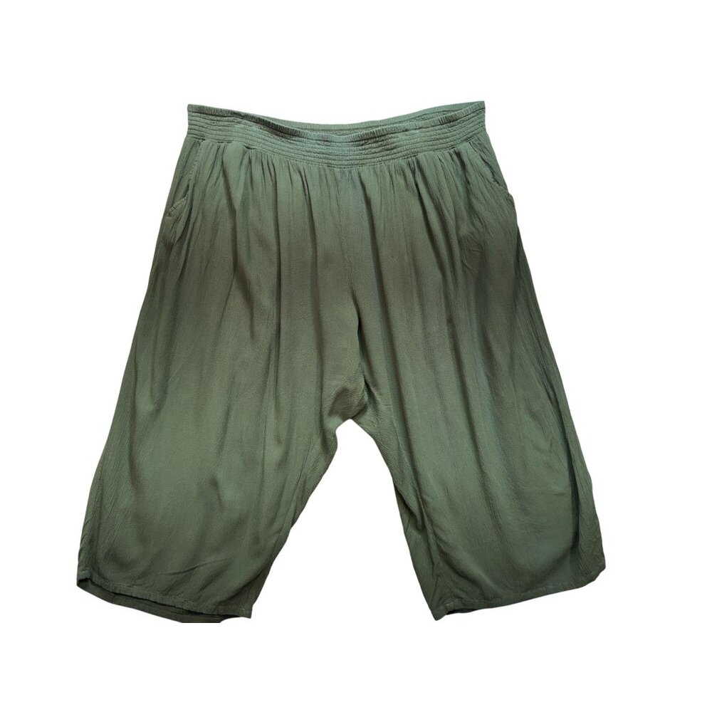 Catherines Womens Cropped Boho Pants Green Relaxed-Fit Elastic Waist Comfort